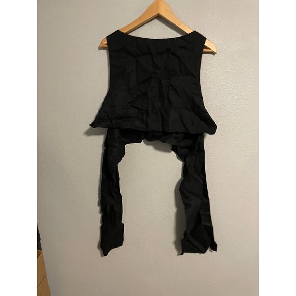 Alpha 60 Womens Crop Top Size Large Black Linen Cold Shoulder Sleeve Avant Garde - Picture 3 of 8